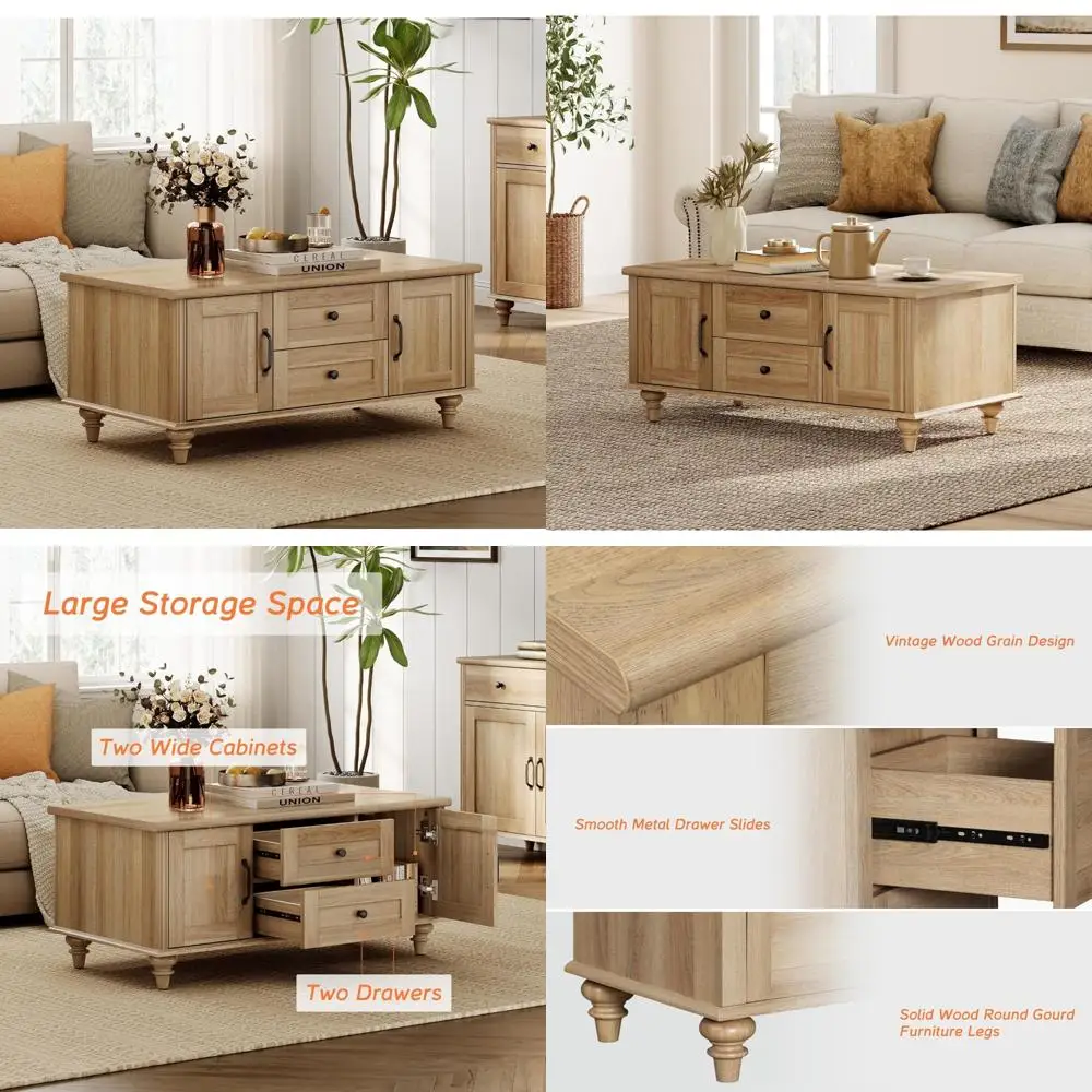 

Деревянный журнальный столик для гостиной в деревенском стиле, прямоугольный центральный стол с ящиками