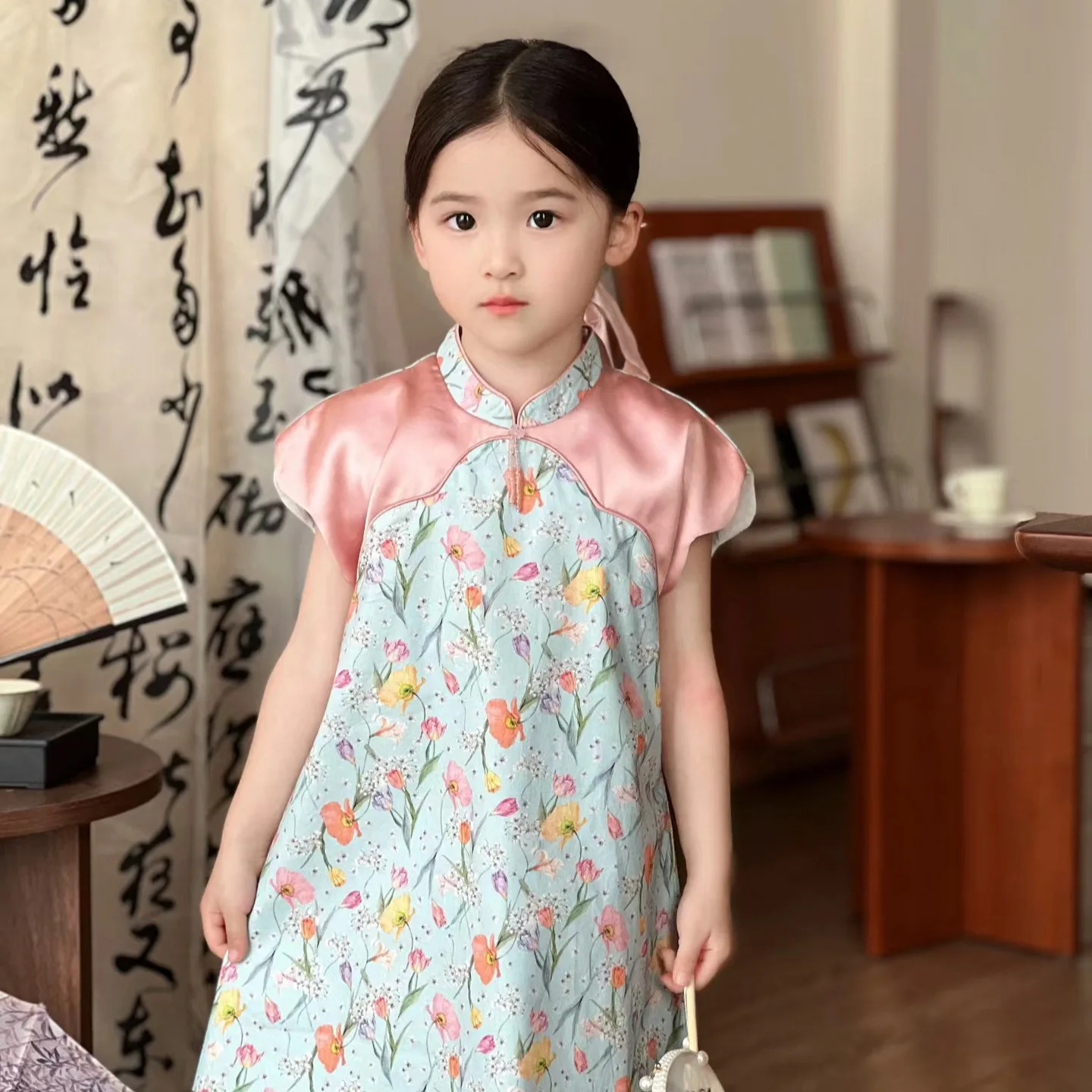 

Kids Dress 24 Summer Girls Cute Brand Short Sleeve Dresses Silk Cheongsam