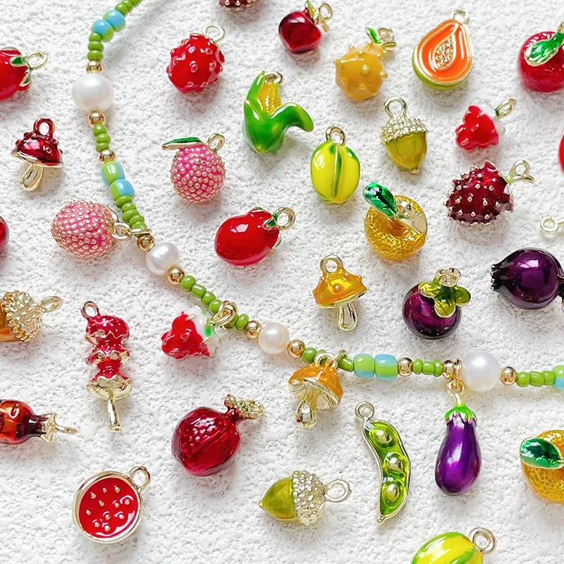 

2pcs alloy strawberry lychee mushroom papaya pendant diy handmade jewelry bracelet necklace beaded accessories materials