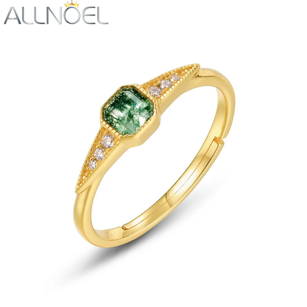 

ALLNOEL Natural 4*4mm Moss Agate Gemstone 925 Sterling Silver Rings For Women Anniversary Gifts Elegant Vintage Fine Jewelry