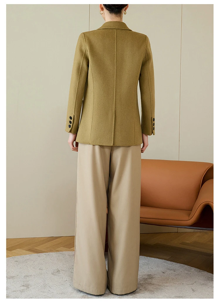 Women's Suit Collar Double-sided Cashmere Wool Coat 2024 Fall Winter Chic Ladies Single Button Loose 100% Woolen Blazer Jackets