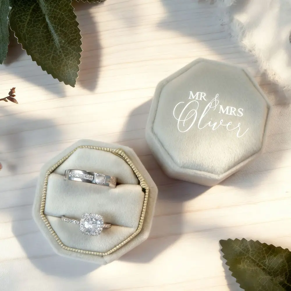 Personlized Wedding Velvet Ring Box Engagement Triple Slot Octagon Ring Box Modern Wedding Decoration 1/2/3 Slots Ring Box