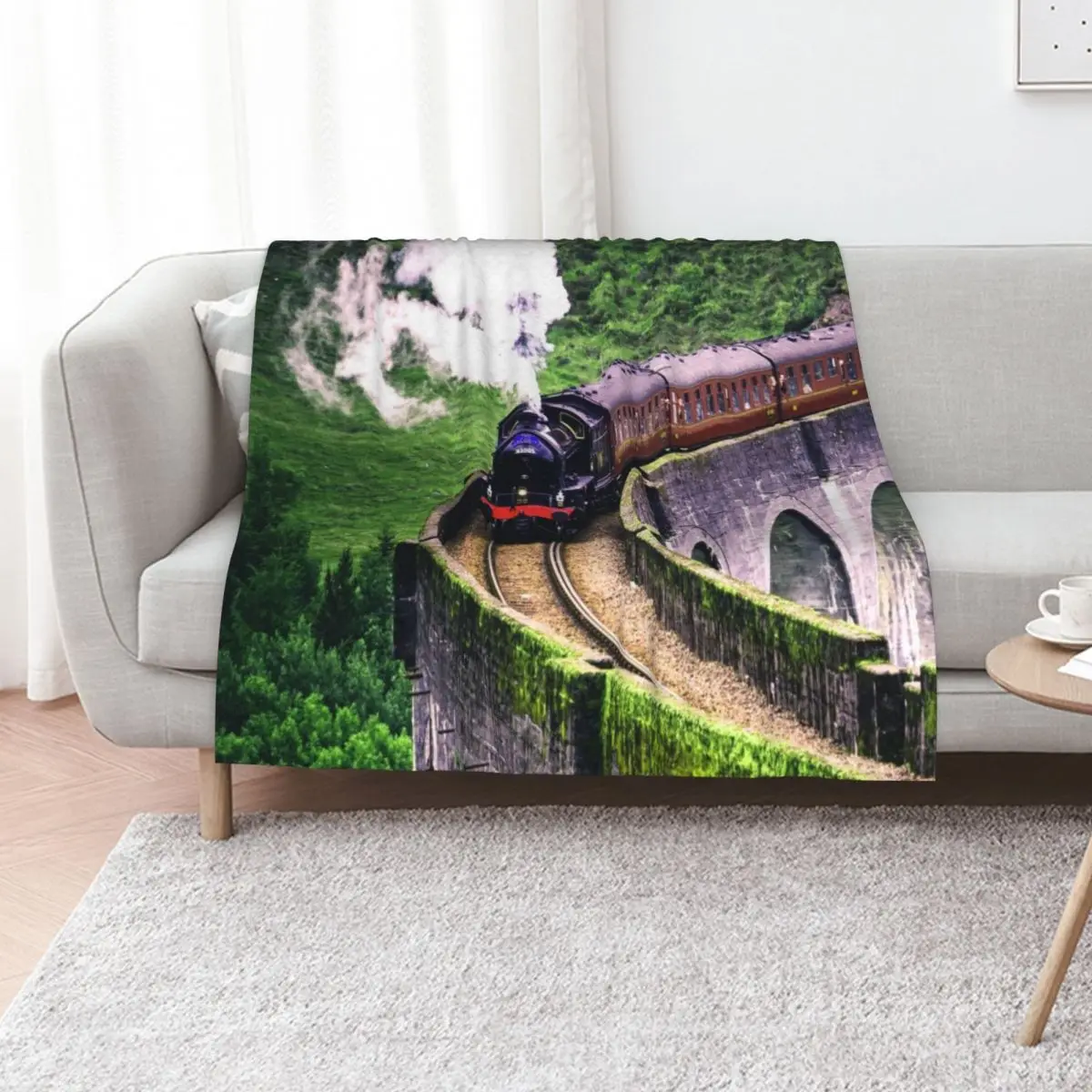 Locomotive Train on Bridge Throw Blanket For Sofa Thin Beach Large Cute Plaid Decoratives Stuffeds Blankets