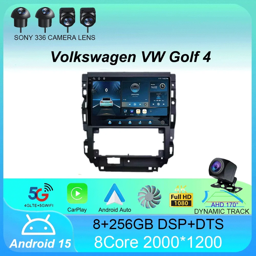 Автомобильный радиоприемник Android 15 для Volkswagen VW Golf 4 IV Jetta MK4, классический мультимедийный плеер Carplay GPS, авто стерео DSP