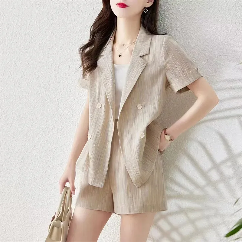 

Women's Lightweight Blazer Two Piece Set Summer New Fashion Short Sleeve Blazer And Shorts Commuter Outfit S-2XL