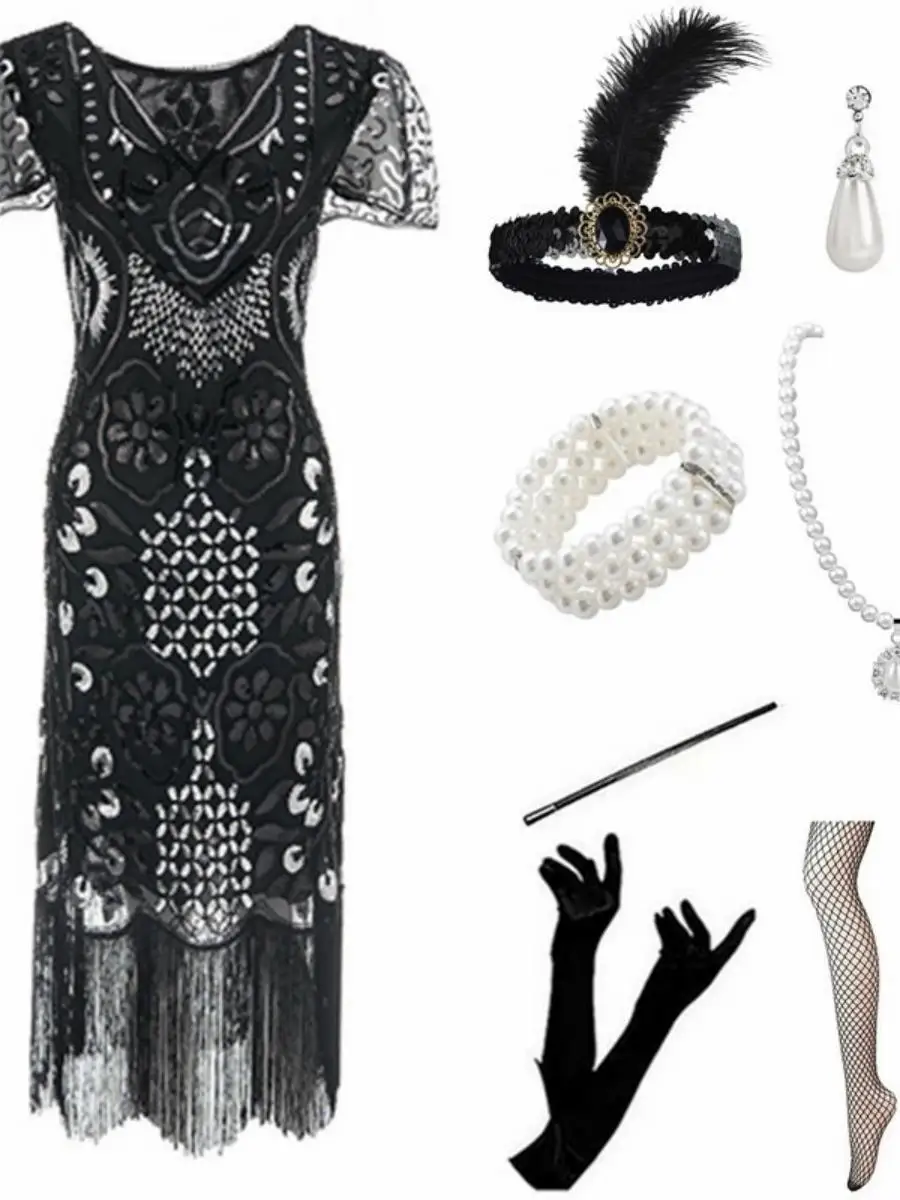 ريترو 920s غاتسبي الترتر الدكتور شرابة مساء الاسمية ort متجنب ثوب iny Cotail ملابس المرأة خمر Faion