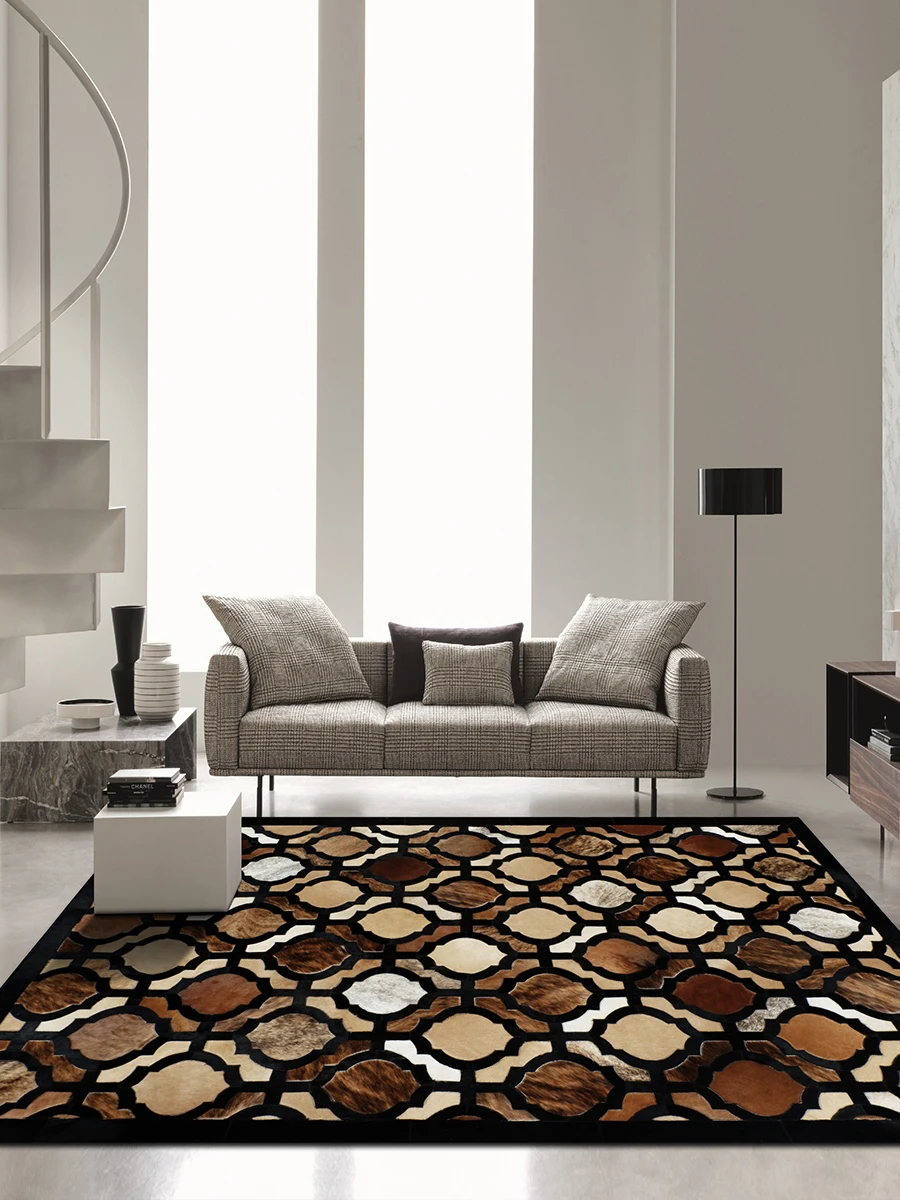 Vintage Dark Color Carpet Living Room Europe Parlor Sofa Coffee Table Floor Mat  Decor Anti-slip Soft Bedroom Rug Real Cowhide