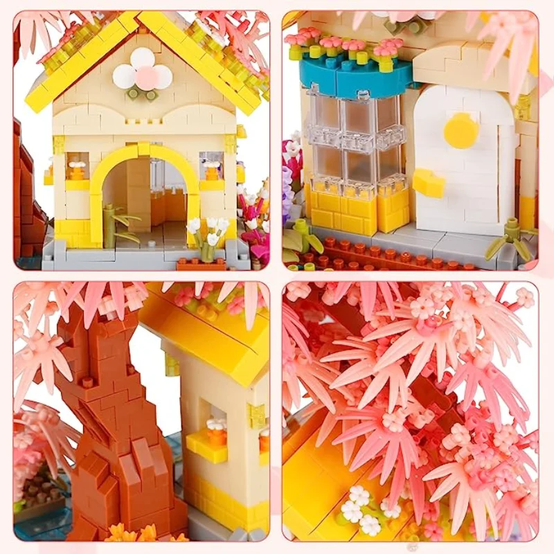 Cherry Blossom Tree House Building Kit, Cena Original, Música, Árvore dos Desejos, Sinfonia, Sakura, 1500pcs