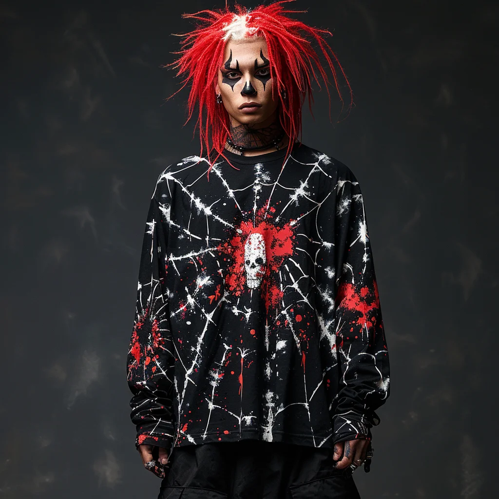 2024 Halloween clown print Gothic style plus size winter men's round neck long sleeved men's casual retro pullover sweatshirt