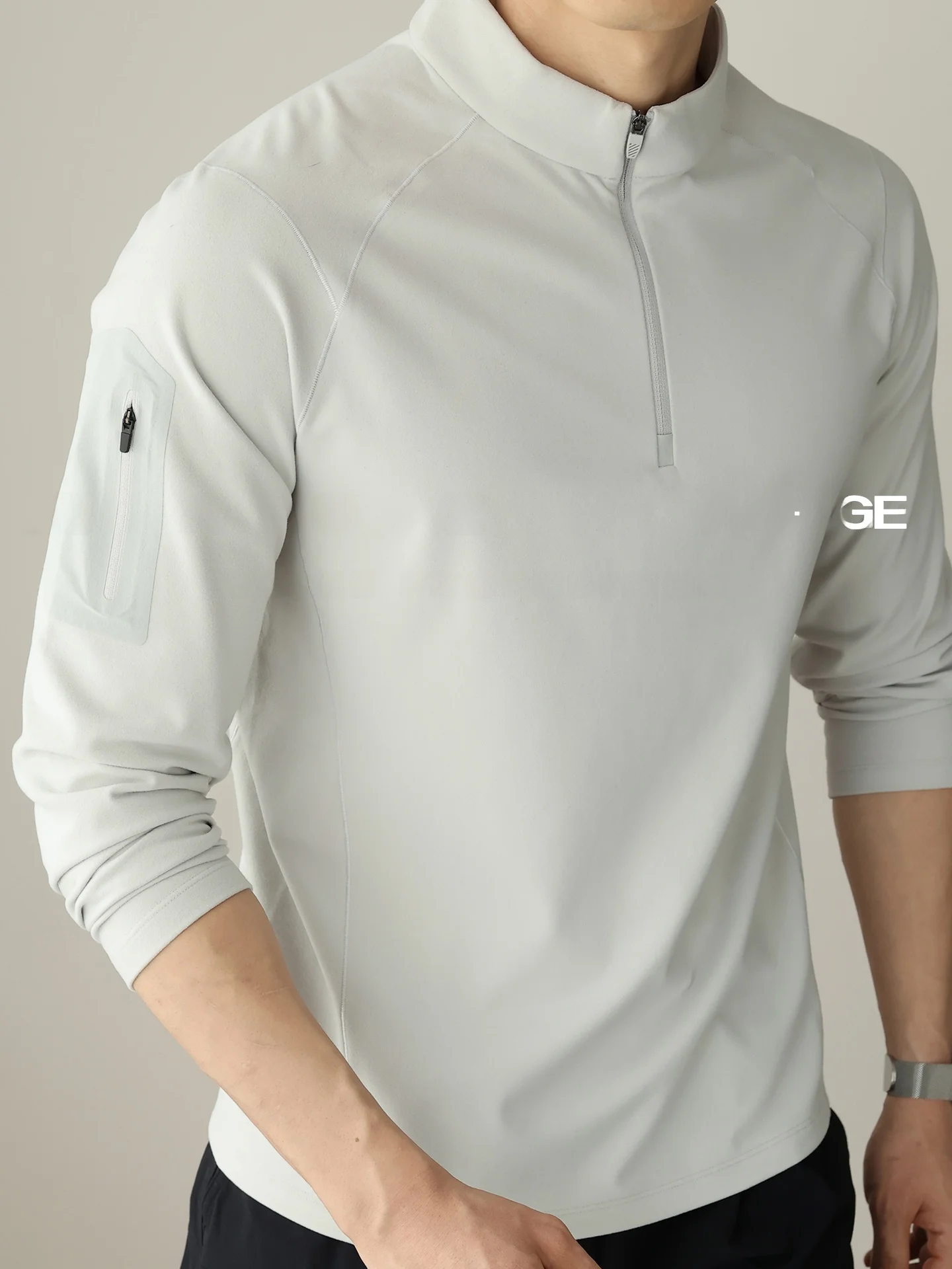 

Warm Fce Double-sided Brued f Zip Training Top Men's Fitn Clothing Stand Fit Long Sve T-irt for Winter