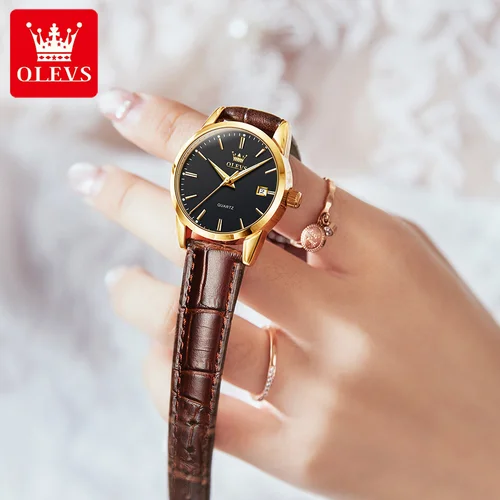 Imagen 2 del producto OLEVS 6898 reloj para mujer, reloj de pulsera de cuarzo de marca Original a la moda, correa de cuero luminosa resistente al agua, reloj para mujer con calendario Dual