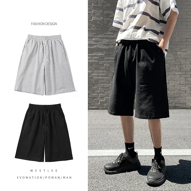 Korean Casual Shorts Men Straight Summer New Drawstring Baggy Oversized Comfortable Solid Color Simple Male Sweatpants Shorts