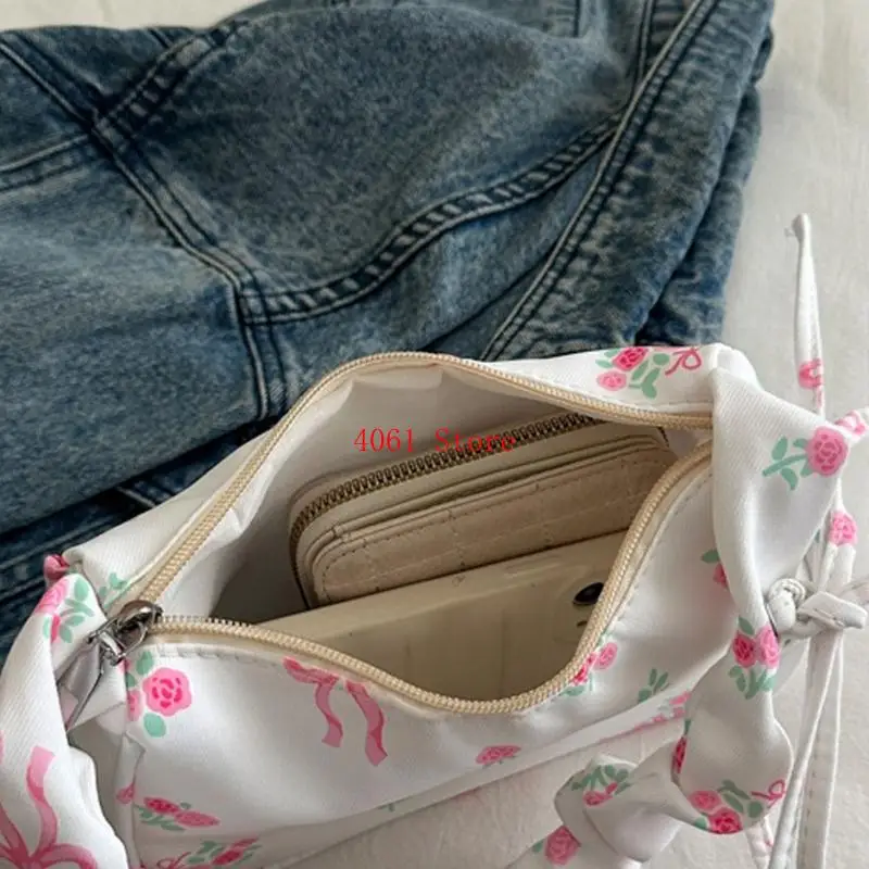 

Women Shoulder Bag Large Capacity Armpit Bag Floral Handbag Bows Commuting Bag