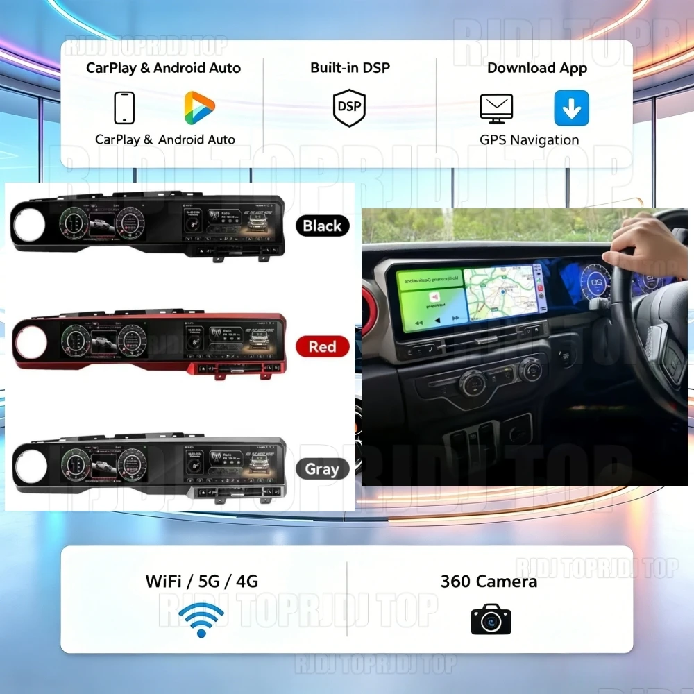 Android Auto For Jeep Wrangler 2018-2023 LCD Instrument Panel Dual Screen Android Multimedia Video Player Carplay GPS Navigation