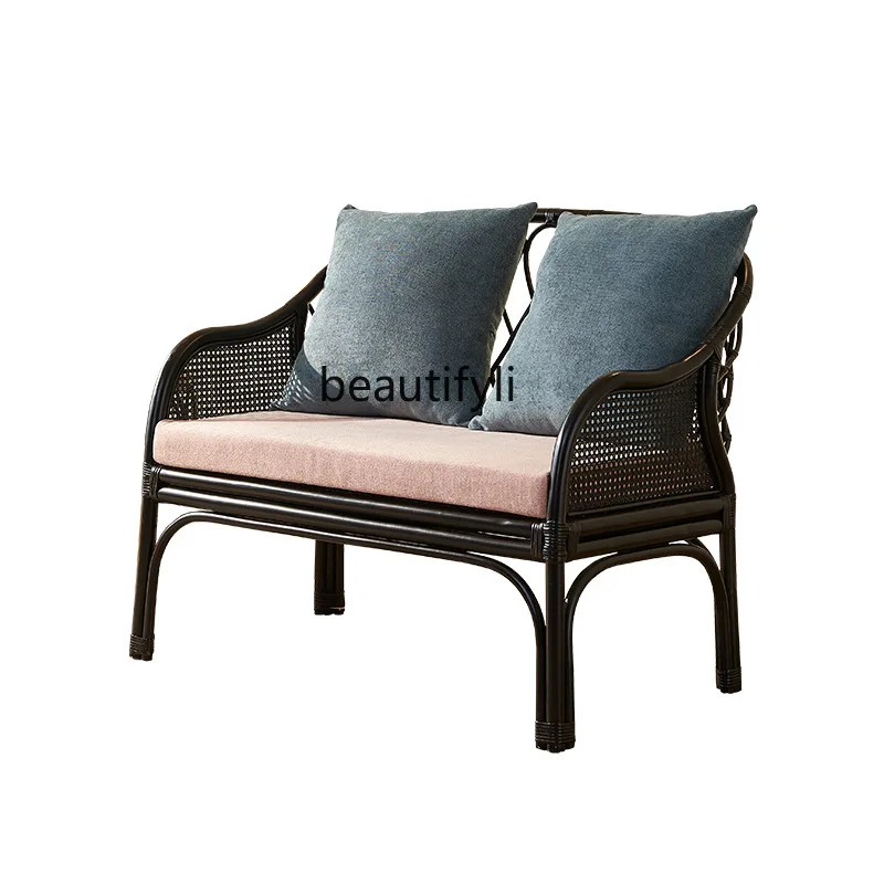 

Full rattan double sofa household living room rattan sofa edge combination homestay fabric sofa