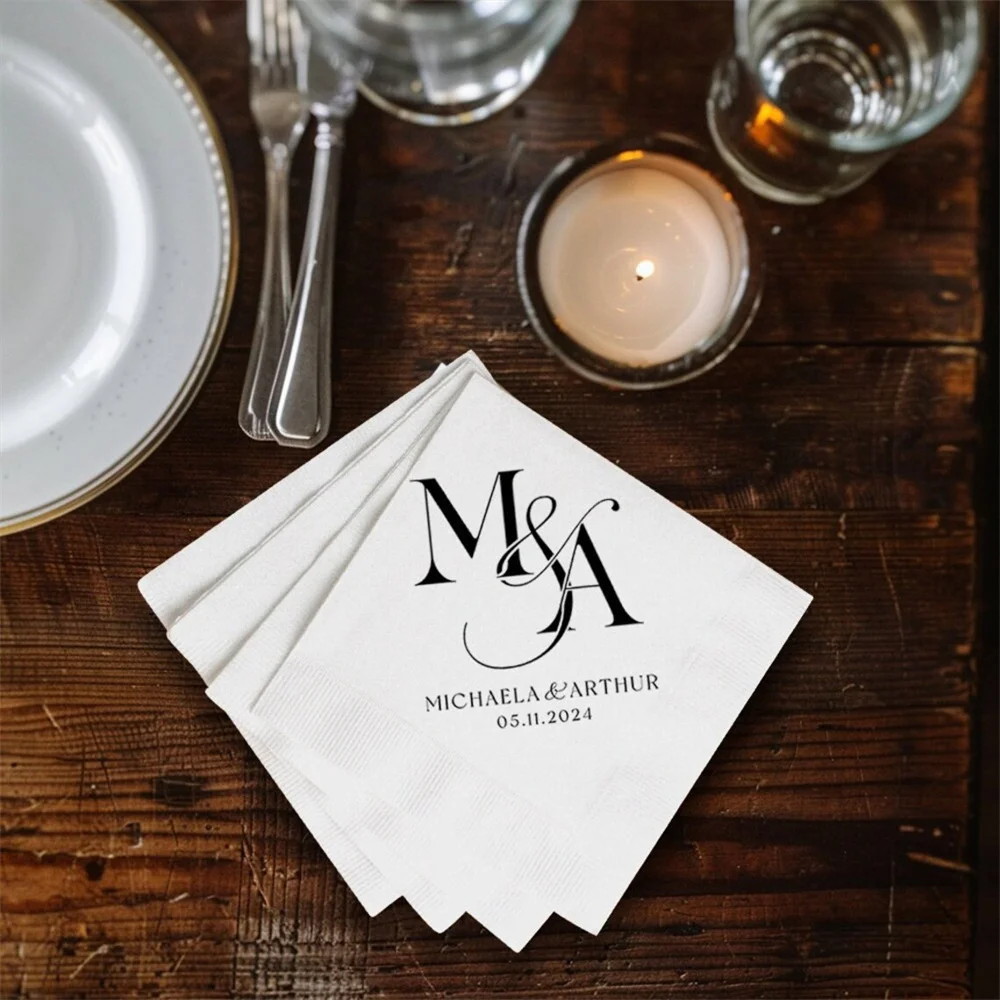 

50PCS Monogram Initial Cocktail Napkins | Wedding Cocktail Napkin | Rehearsal Dinner Napkins, Minimalist Wedding Decor | Wedding