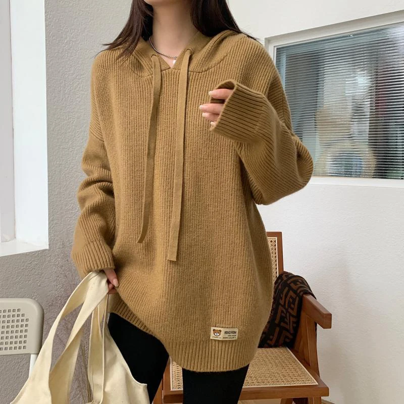 

Женский модный повседневный свитер оверсайз с капюшоном, утепленный, на осень-зиму, с длинными рукавами, свободного кроя, большие размеры (до 300 фунтов)