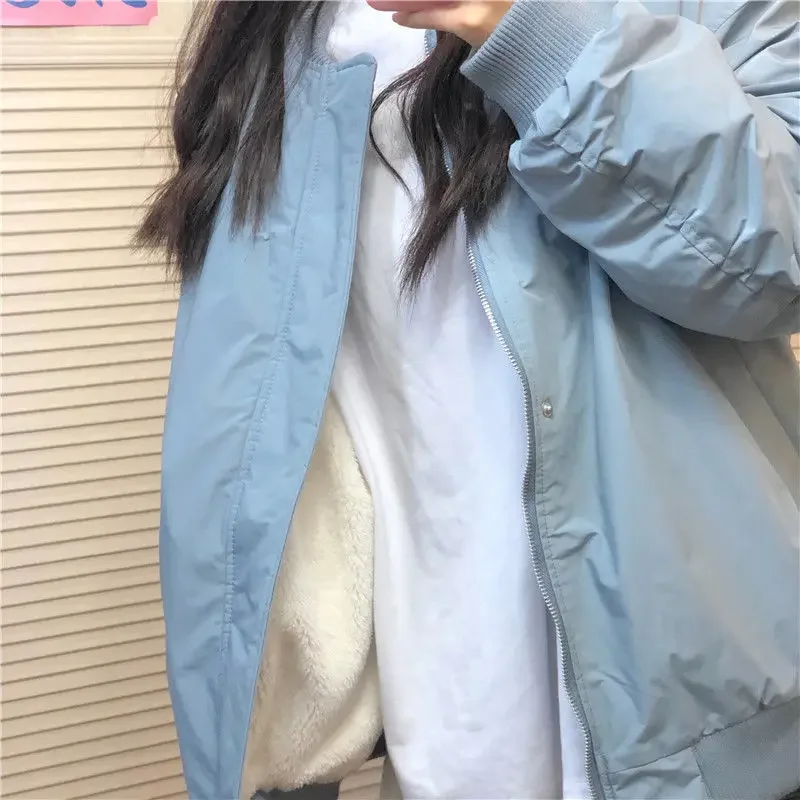 Parka Donna Inverno Solido Semplice Elegante Vintage BF Streetwear Tasche calde con cerniera Ulzzang Popolare Adolescenti Capispalla Ins Trendy