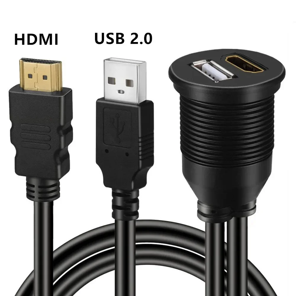2 In 1 Waterproof USB 3.0 HDMI-compatible USB2 To Extension 1 2M Cable Dash Panel Car Flush Mount CableFor Boat And Motorcycle