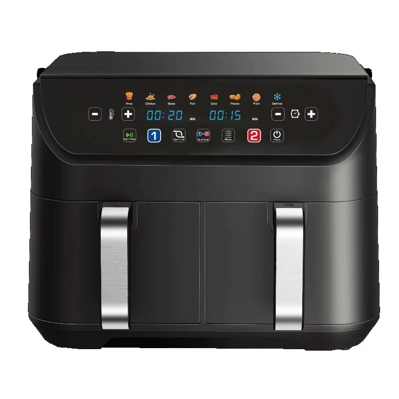 مقلاة هوائية منزلية بشاشة تعمل باللمس سعة 9 لتر، مقلاة كهربائية عميقة، مقالي هوائية ذكية مع سلتين مستقلين #3