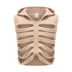 Skull Rib Knitted Vest Men's and Women's Design Fashion Brand Vest American Street Sleeveless Hooded Waistcoat