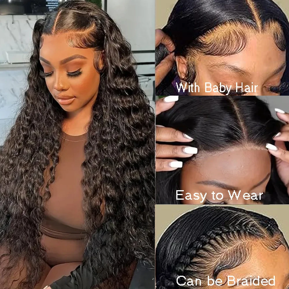 34 inch Clearence Sale  Deep Wave 4*4 Lace Front Wigs 180% Density 1pcs Remy Hair Wigs for African Women