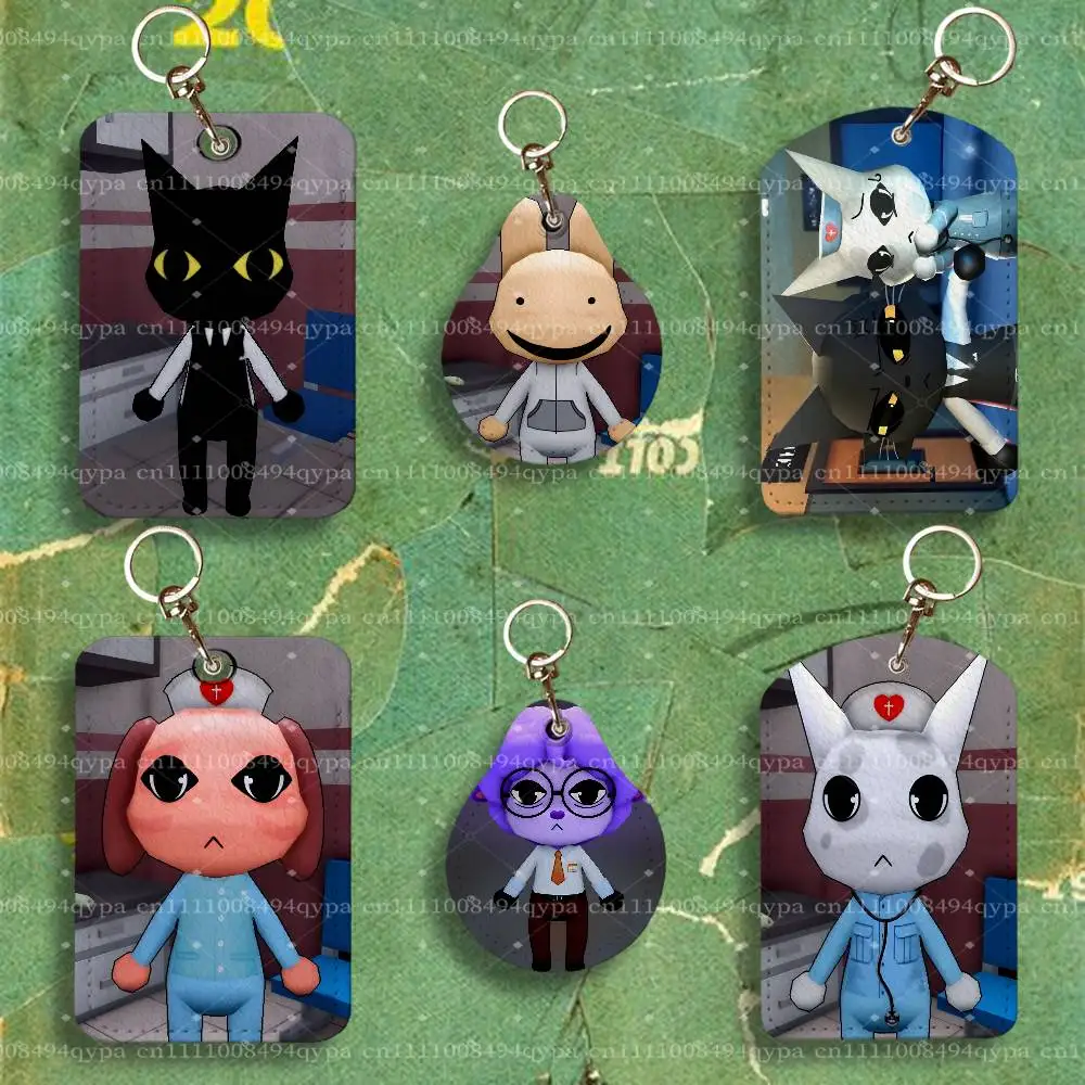 A-Animal Hospital Game Creative PU Leather Card Holder with Keychain ID Card Holder Protective Cover For Credit Bus Subway Card