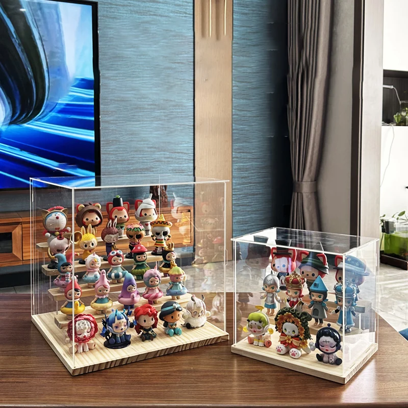 Acrylic Transparent Display Cabinet with Swing Door, Assembled Storage Box with 1-4 Tier Storage Bracket for Blind Box Toys