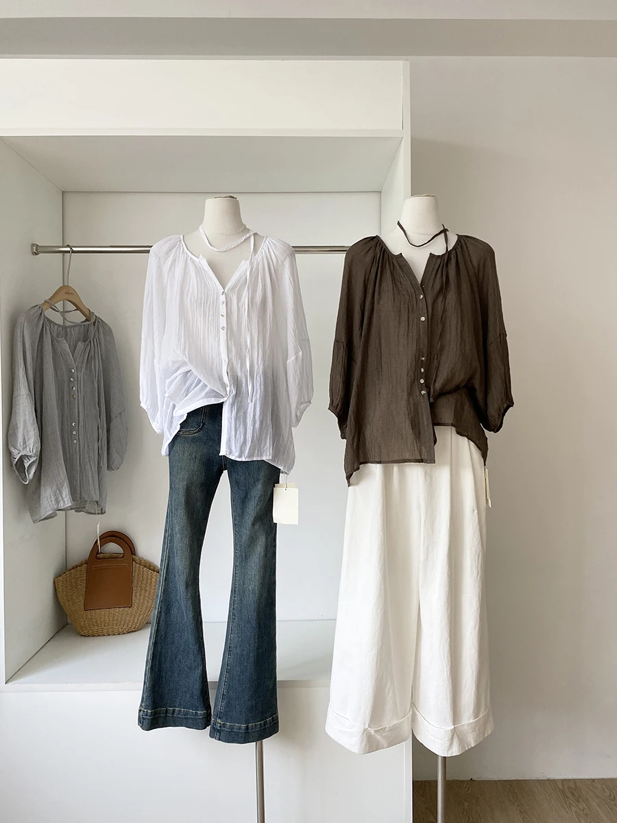 

Summer 2025 Women's Loose Single-Button Sun Protection irt Versatile Gentle Sle Commute Sle Long Sve Polyester Fiber