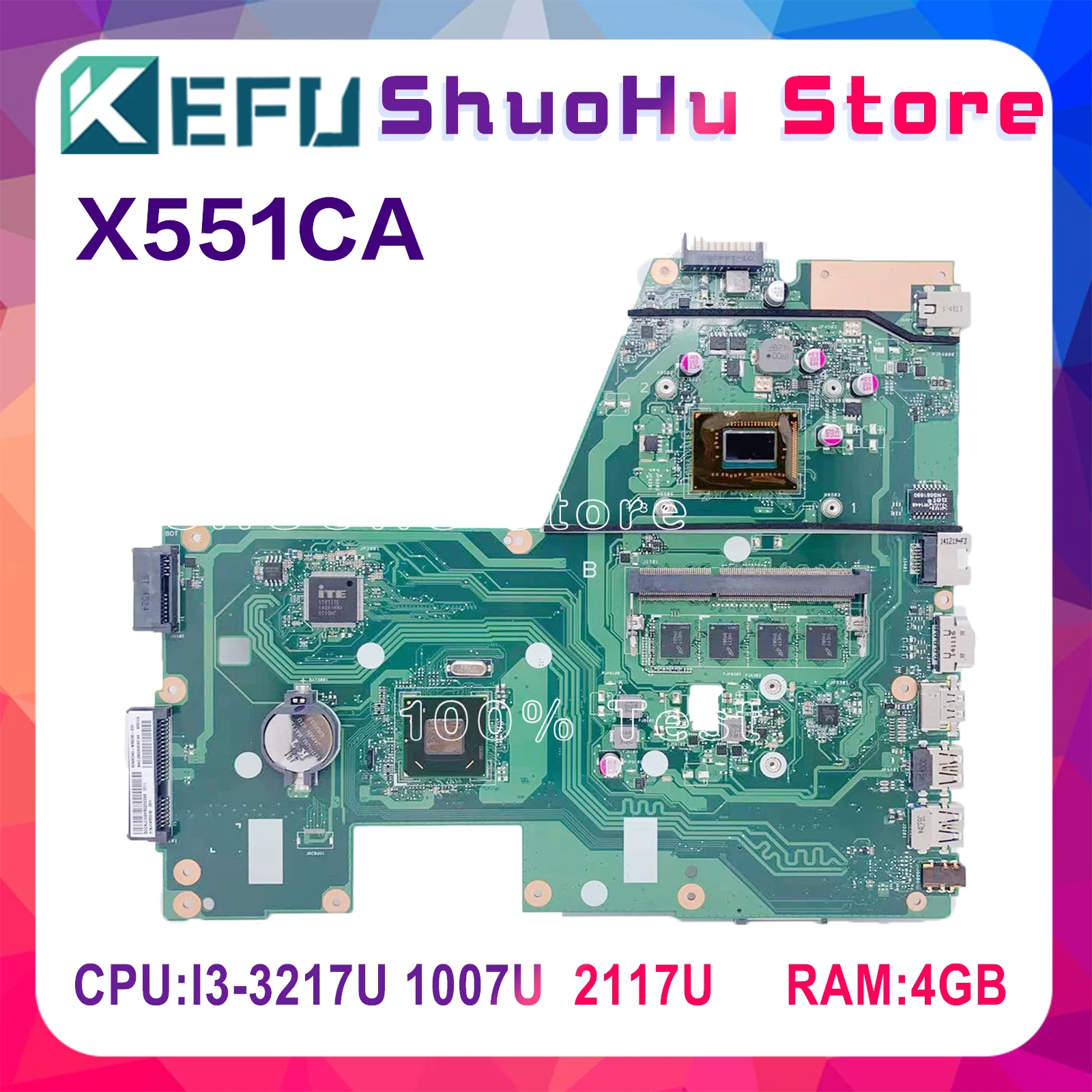 KEFU X551CA Mainboard For R512CA ASUS F551C X551C X551CAP I3-3217U CPU 4G-RAM Laptop Motherboard Tested 100% Full Function Work