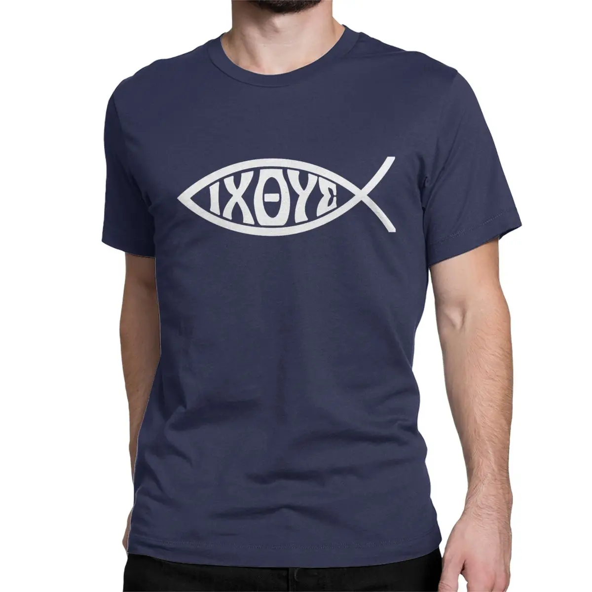 Ichthys Or IXOYE Christian Fish Orthodox T Shirt for Men Women Pure Cotton T-Shirts Crewneck Tee Shirt Short Sleeve Tops Unique