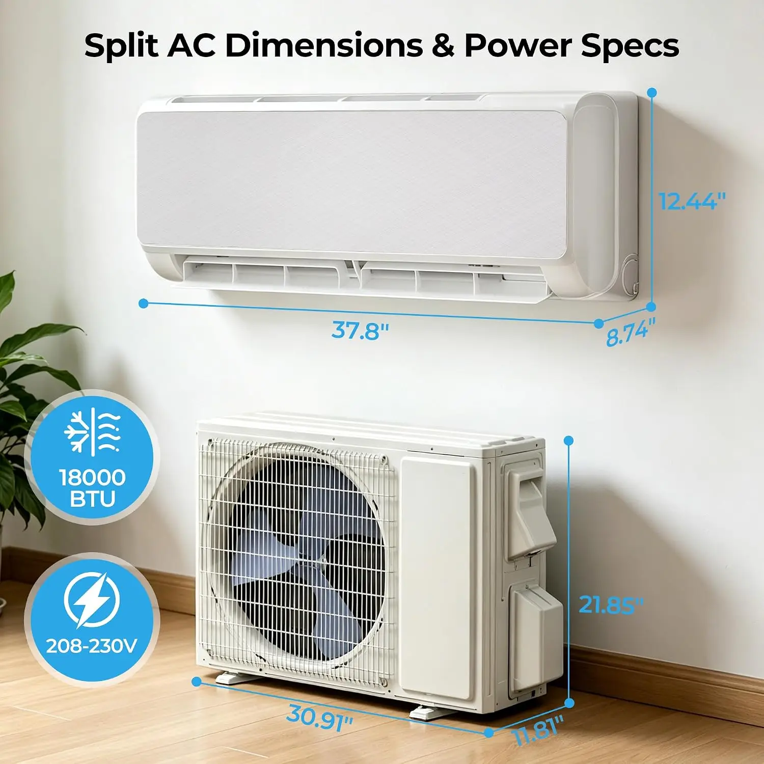 18000 BTU Mini Split Heat Pump,19 SEER2 1.5 Ton Ductless Inverter AC,1250sq.ft,208-230V,24H Timer,DIY Install, Custom
