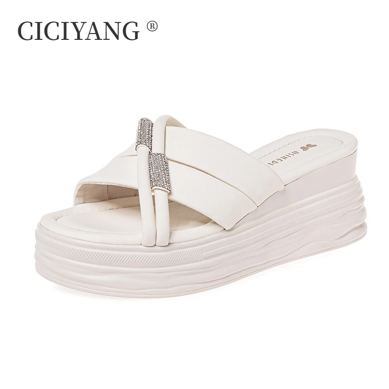 

CICIYANG Wedges Platform Slippers Women Fashion Wear 2024 Summer New Ladies Muffin Sandals and Slippers 7cm High Heel