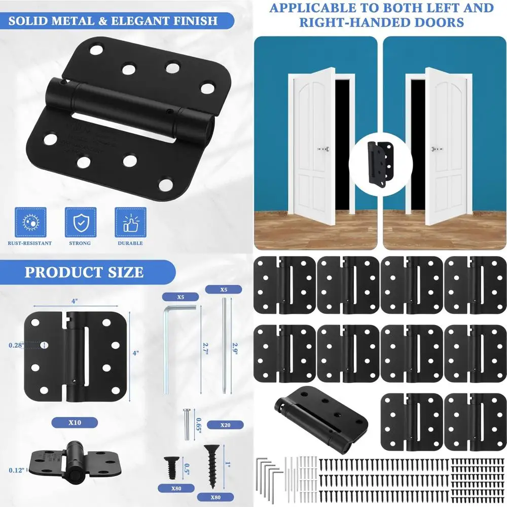 

Автоматические дверные доводчики с пружинным механизмом, размер 3.5, регулируемое натяжение, радиус 5/8, черные, 4 шт. (упаковка из 10 шт.)