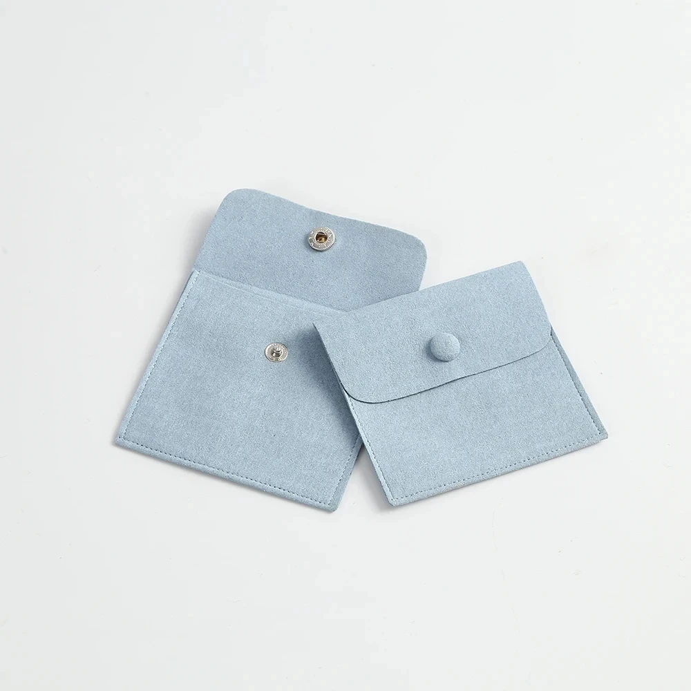 

20 Light Blue Microfiber Jewelry Pouch Snap Button Bags Custom Earrings Present Packaging Envelope Pouch Brooch Ring Gift Bags