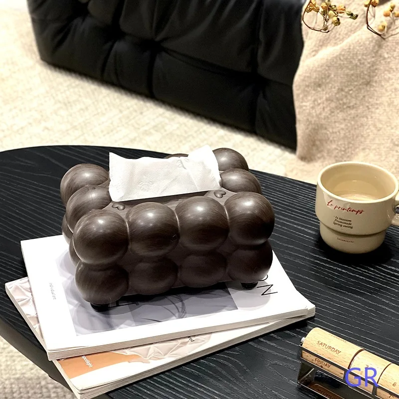 Century Modern Tissue Box Cover Walnut Wood Grain Decorative Napkin Holder for Living Room view 4