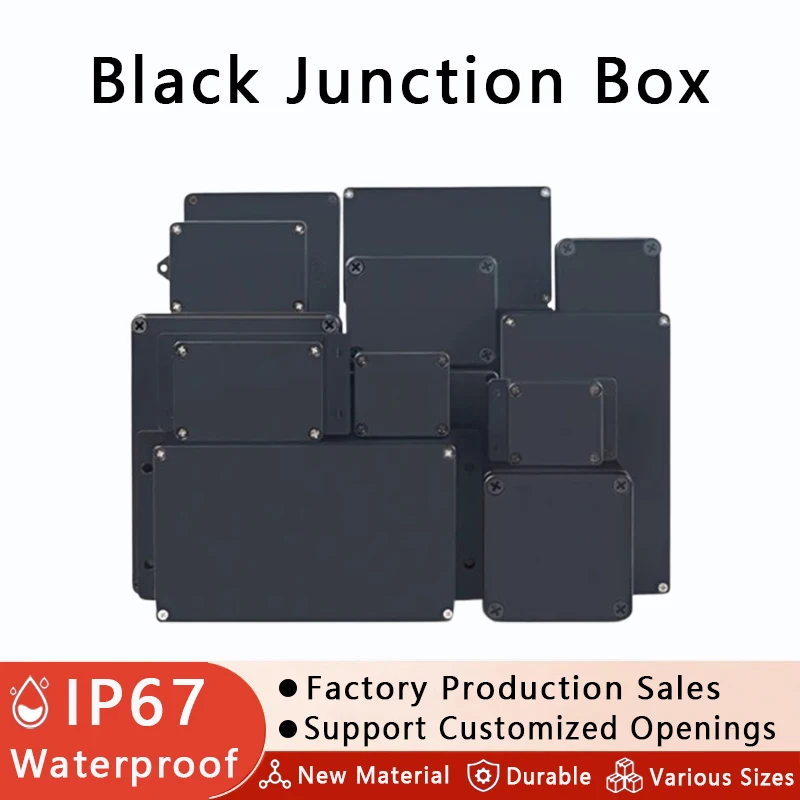 IP67 Waterproof Wire Junction Box ABS Black Plastic Instrument Enclosure for Electronics Electrical Housing Projects