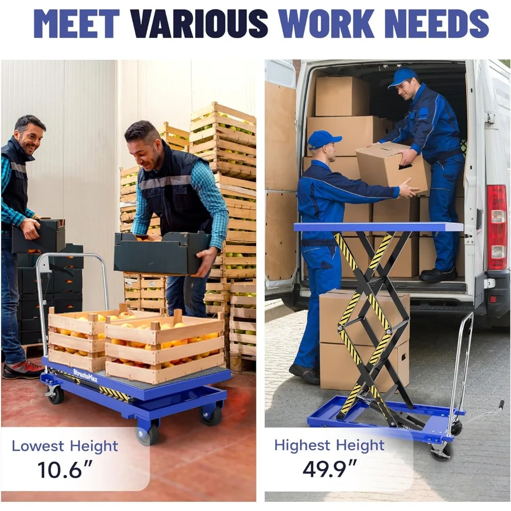 Hydraulic Lift Table Cart - Double Scissor Lift Design, 330lbs Capacity, Easy Operation with Locking Swivel Casters - for Materi