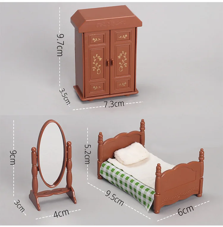 Dollhouse Mini Bedroom Bed Mirror Room Closet 1:12 Play House Toys Model Miniature Small Ornaments Simulation Home Decor Scale