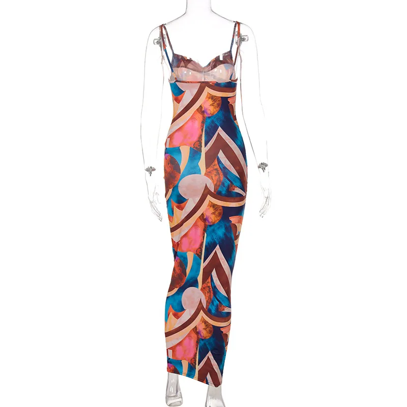 Tie Dye Print Ribbed Midi Dress For Women 2024 Summer Outfits Bodycon Side Slit Y2K Outfits Sexy Streetwear Long Dress — zdjęcie 6