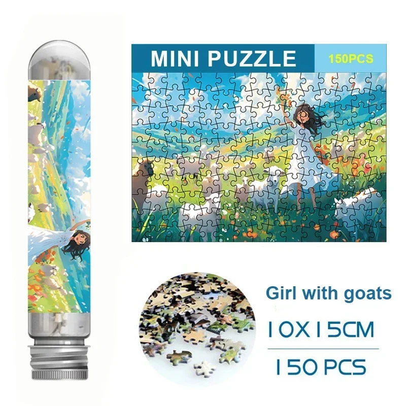 150PCS Mini Test Tube Girl with Goat Difficult Jigsaw Puzzle for Adult Decompression Toys Game Family Educational Toys