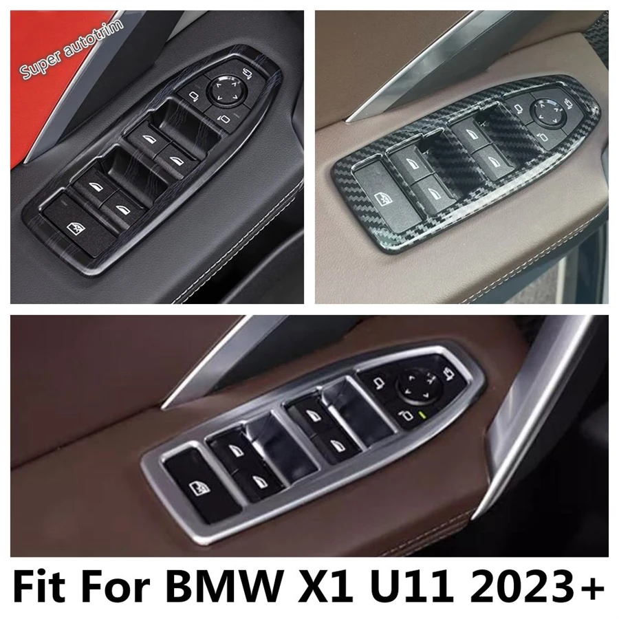 Car Window Glass Lift Buttons Frame Decoration Cover Trim For BMW X1 U11 2023 2024 ABS Carbon Fiber Style Accessories Interior