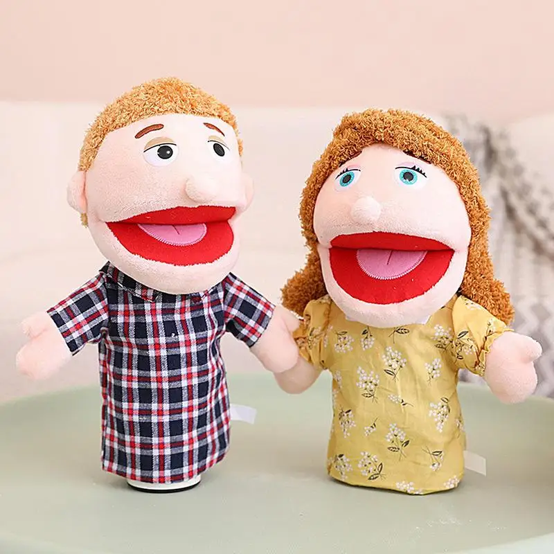 28cm Familys Members Storytelling Hand Puppet Bed Story Learning Plush Dolls Interactive Pretend Play Puppets With Movable Mouth