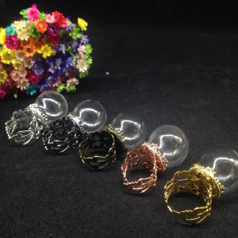 

300sets/lot 20*15mm handmade glass globe ring flower tray finding glass global set glass vial glass cover rings jewelry findings