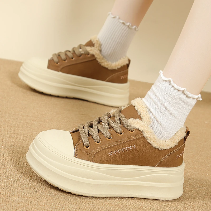 

Thick Sole Winter Women Cotton Shoes Non-slip Sports Ankle Boots Fleece Warm Platform Bootie Height Increasing Ladies Boots New