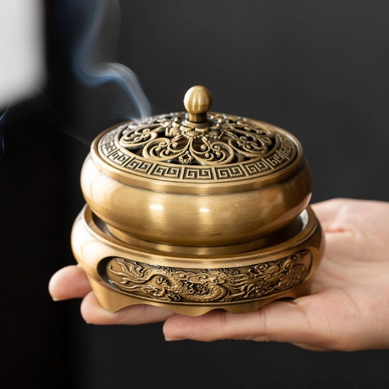 

Cz antique bronze incense burner - indoor home three-legged agarwood urner zen tea ceremony coils & aromatherapy burner