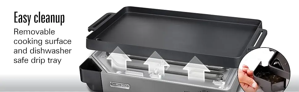 Description Picture 5 of itemBeach Professional Cast Iron Indoor Electric Grill & Griddle, 10" x 16" Preseasoned Cooking Surface, Adjustable Temperature up t