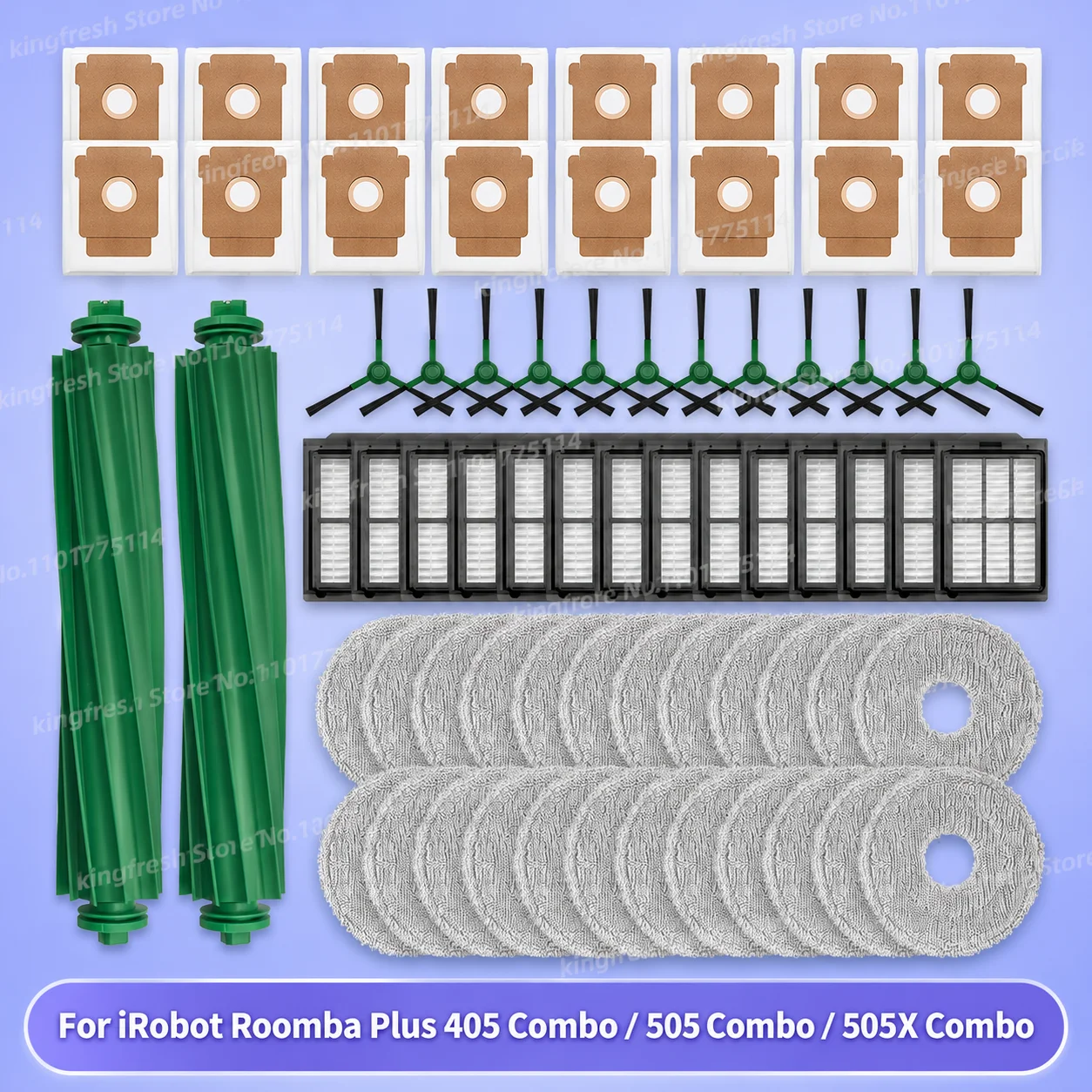 Compatible para (iRobot Roomba Plus 405 Combo / 505 Combo / 505X Combo) Piezas de aspiradora cepillo principal rodillo paño de fregona cepillo lateral filtro bolsa de polvo accesorios