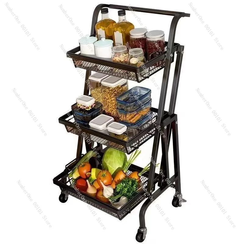 Kitchen Storage Rack 3 Tier Rolling Utility Cart Multi Layer Organizer Shelf Mobile Household Multifunction Trolley for Home