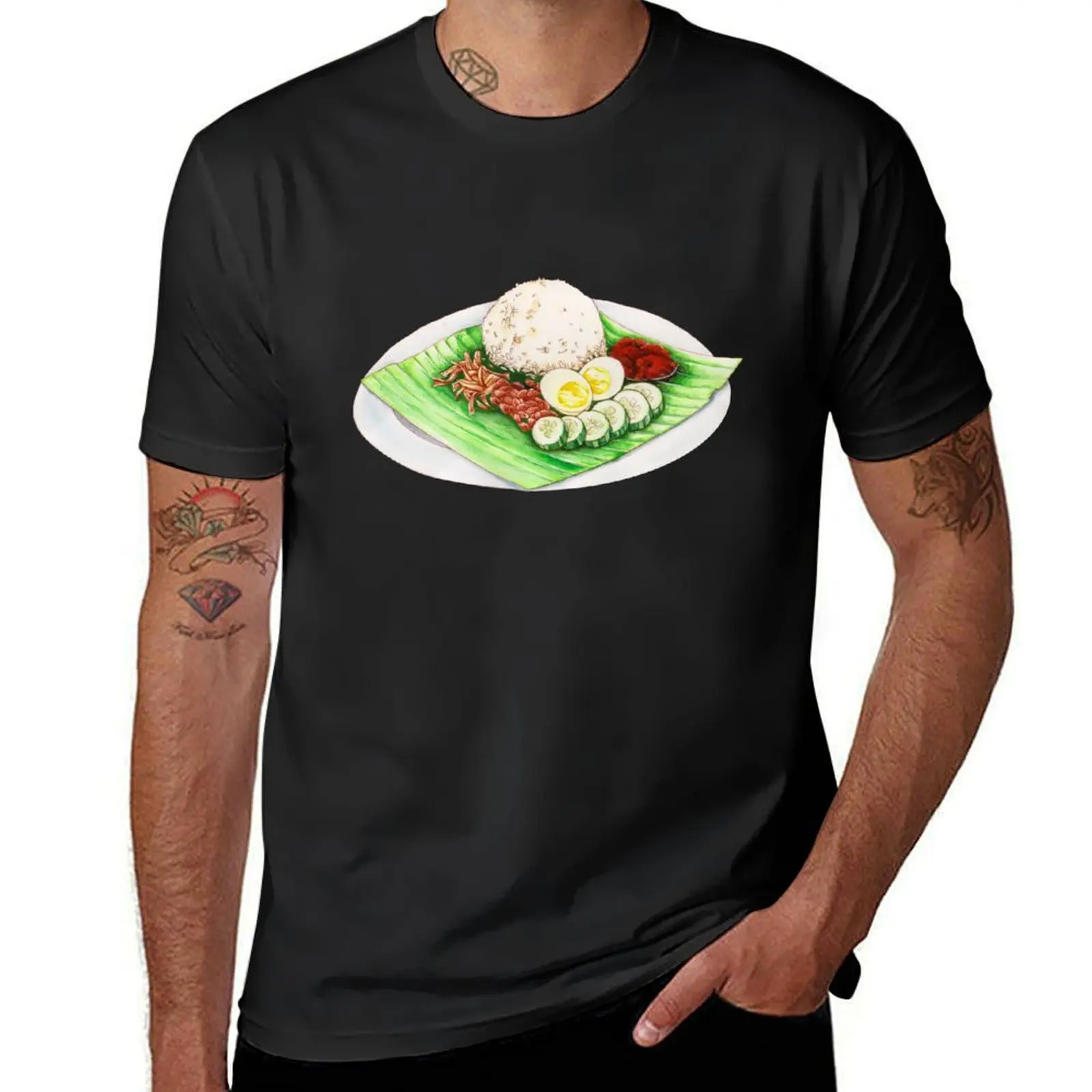 Nasi lemak 빈티지한 한국 패션 남성 티셔츠, 크고 키가 큰 티셔츠 